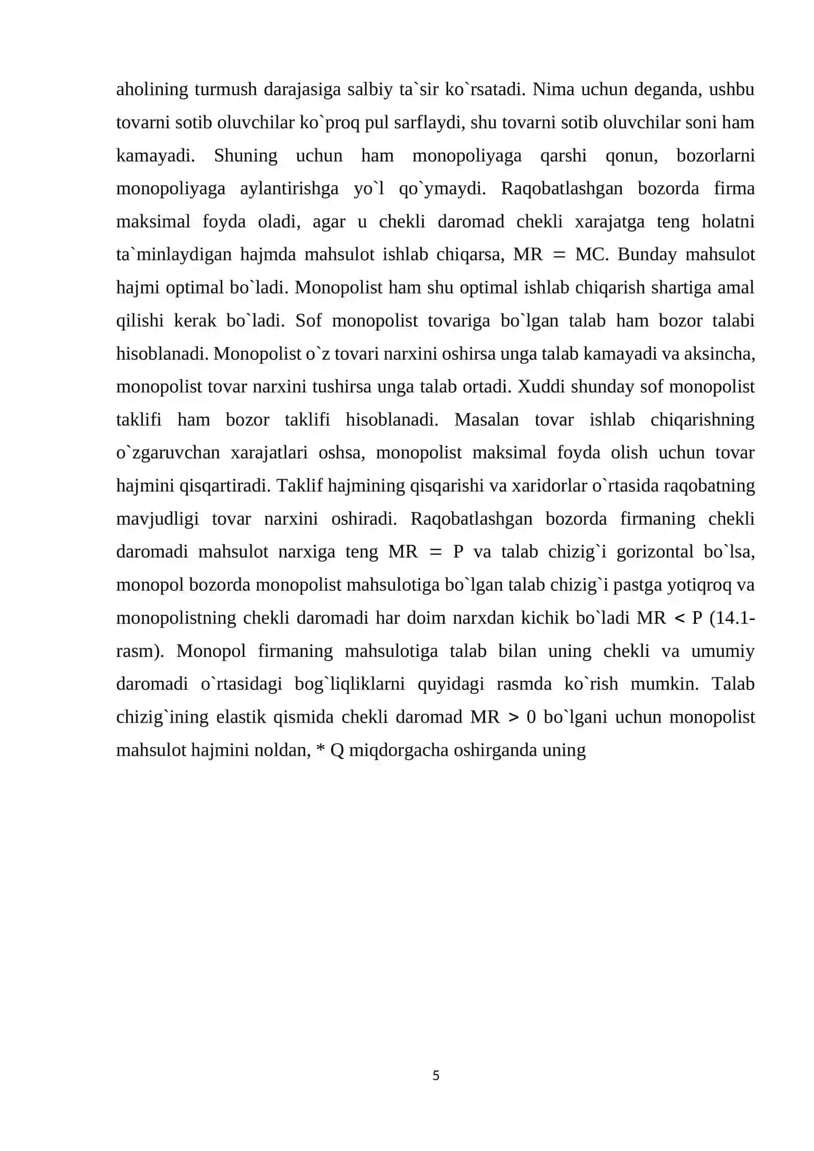 Raqobatlashmagan bozor sharoitida monopol narx belgilash va bozor hokimiyati 4