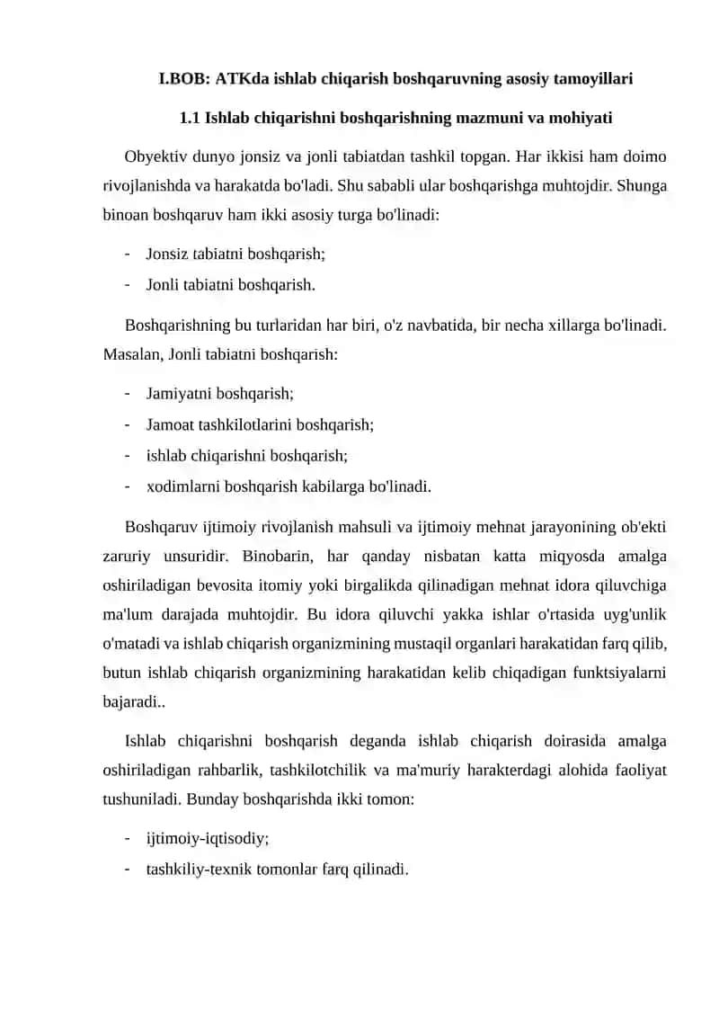 ATKda ishlab chiqarishni boshqarishning asosiy tamoyillari va usullari. 4