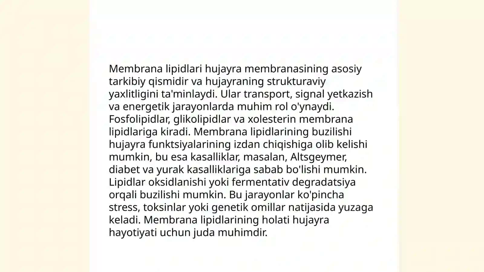Membranalar buzilishlarni patologik jarayonni kelib chiqishidagi oʻrni 4