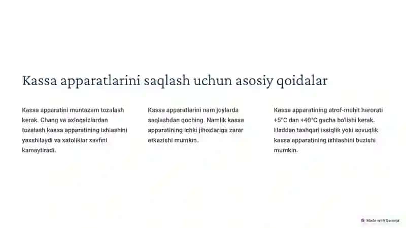 Kassa apparatlarini saqlash va sozlash. 4