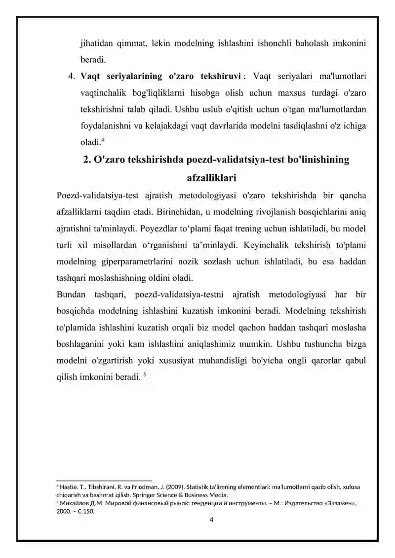 O'ZARO TEKSHIRISHNI TUSHUNISH: TRAIN-VALIDATION-TEST SPLIT 4
