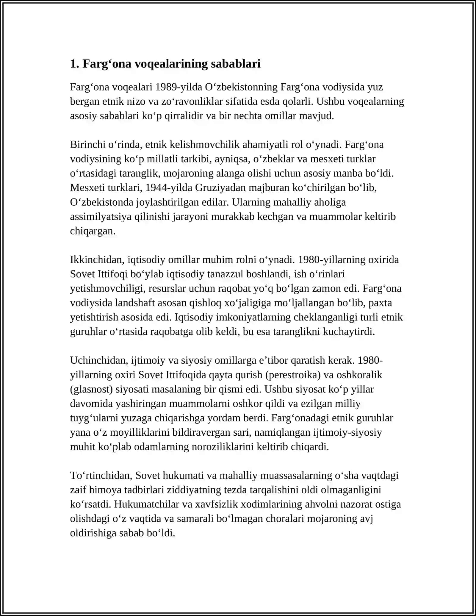FARGʻONA VOQEALARI. 1989 YILAR OʻRTALARIDA RESPUBLIKA IJTIMOIY-SIYOSIY HAYOTIDAGI UZGARISHLAR 4