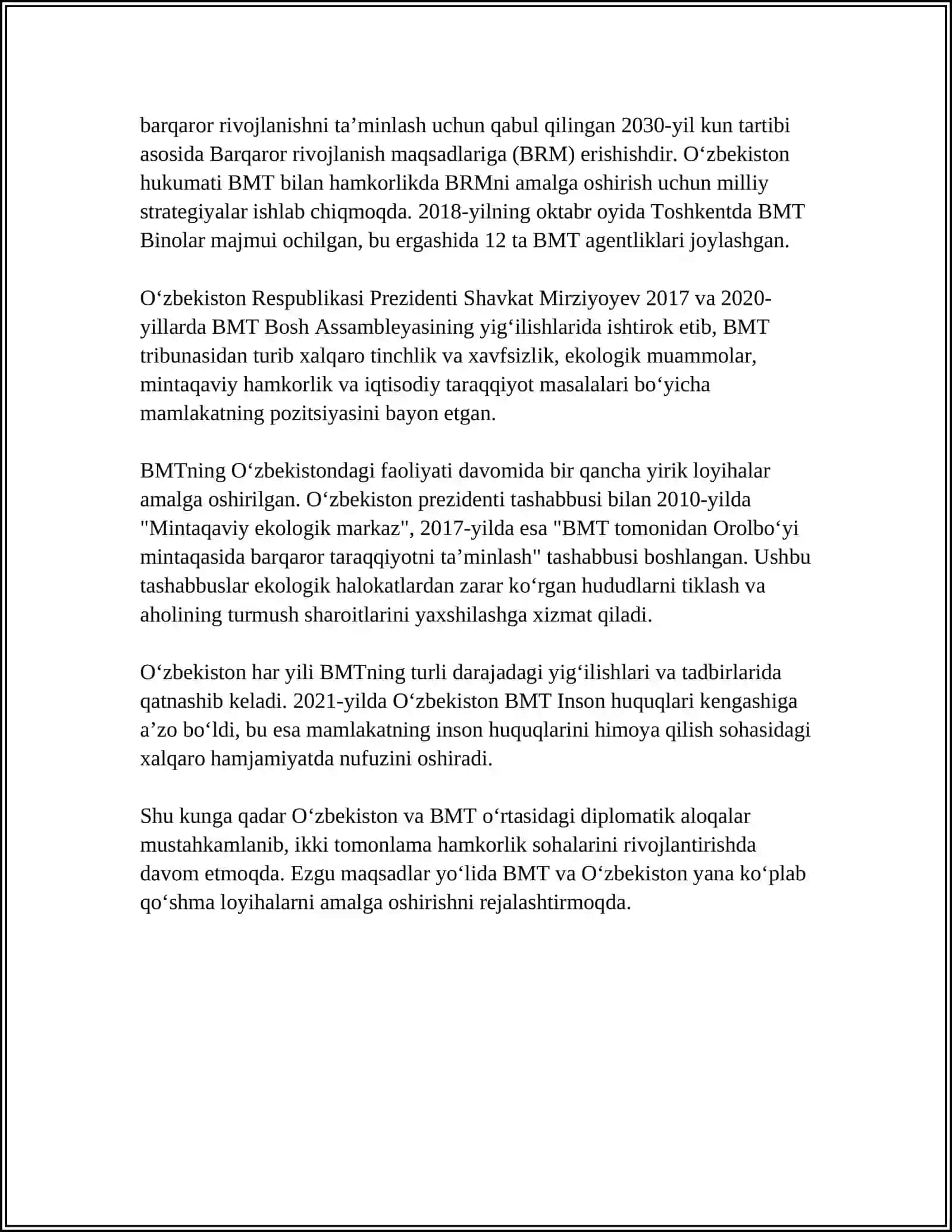 BMT VA O'ZBEKISTON MUNOSOBATLARI 4