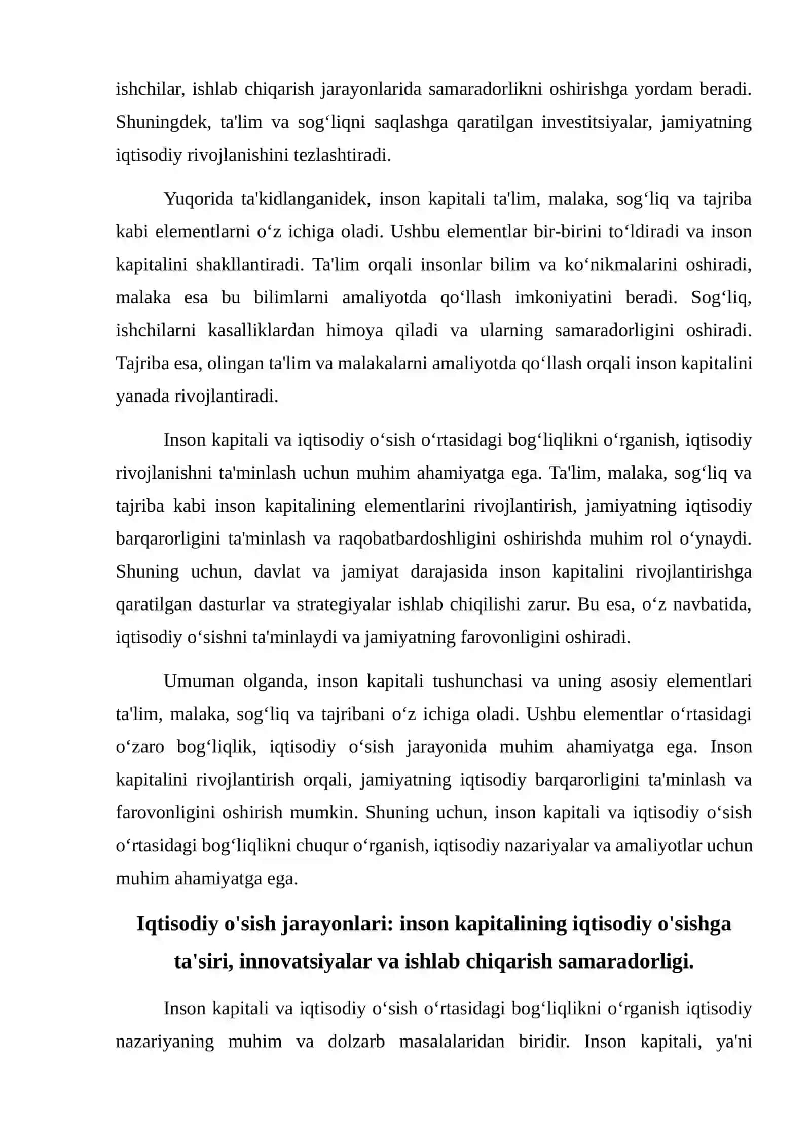 Inson kapitali va iqtisodiy o‘sish o‘rtasidagi bog‘liqlik. 4