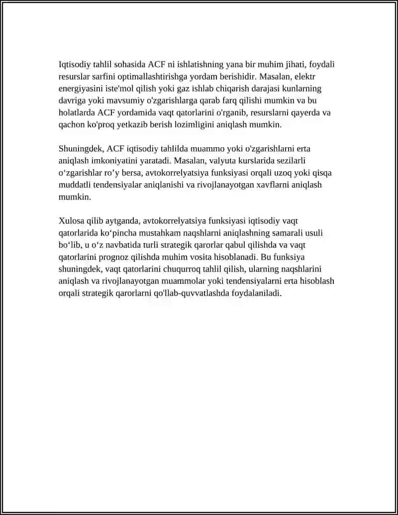AVTOKORRELYATSIYA FUNKSIYASI (ACF) VA UNING IQTISODIY TAHLILDAGI QOLLANILISHI 4