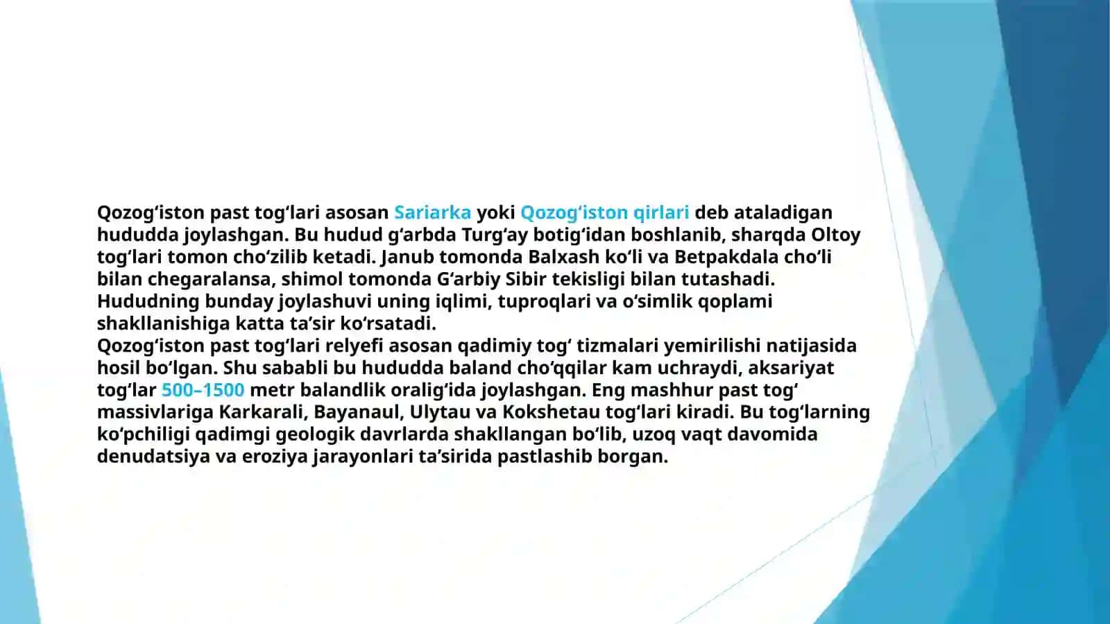 Tabiiygeografiya fanidan qozog‘iston pasttog‘larining geologik tuzilishi va foydali qazilmalari 4