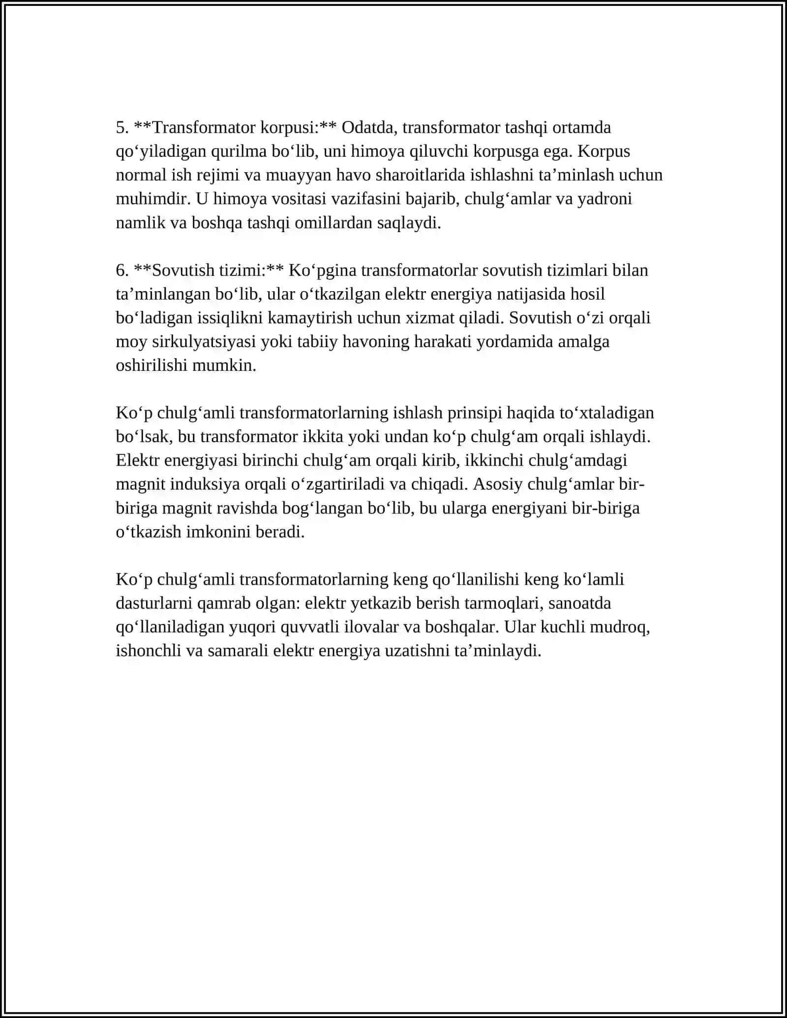KOʻP CHULGʻAMLI TRANSFORMATORLAR 4
