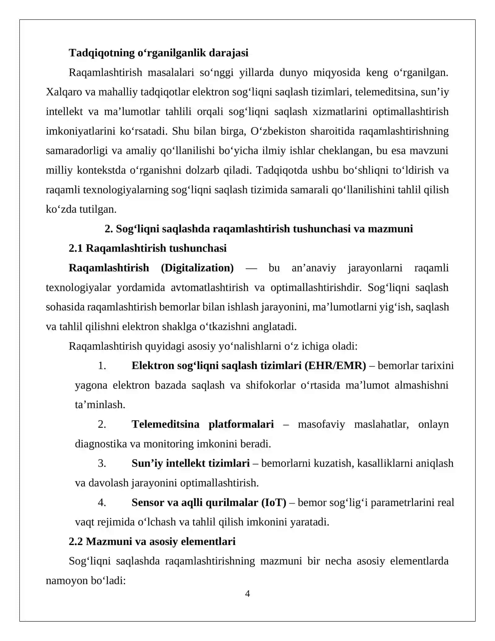 SOG‘LIQNI SAQLASHDA RAQAMLASHTIRISHNI O‘RNI 4