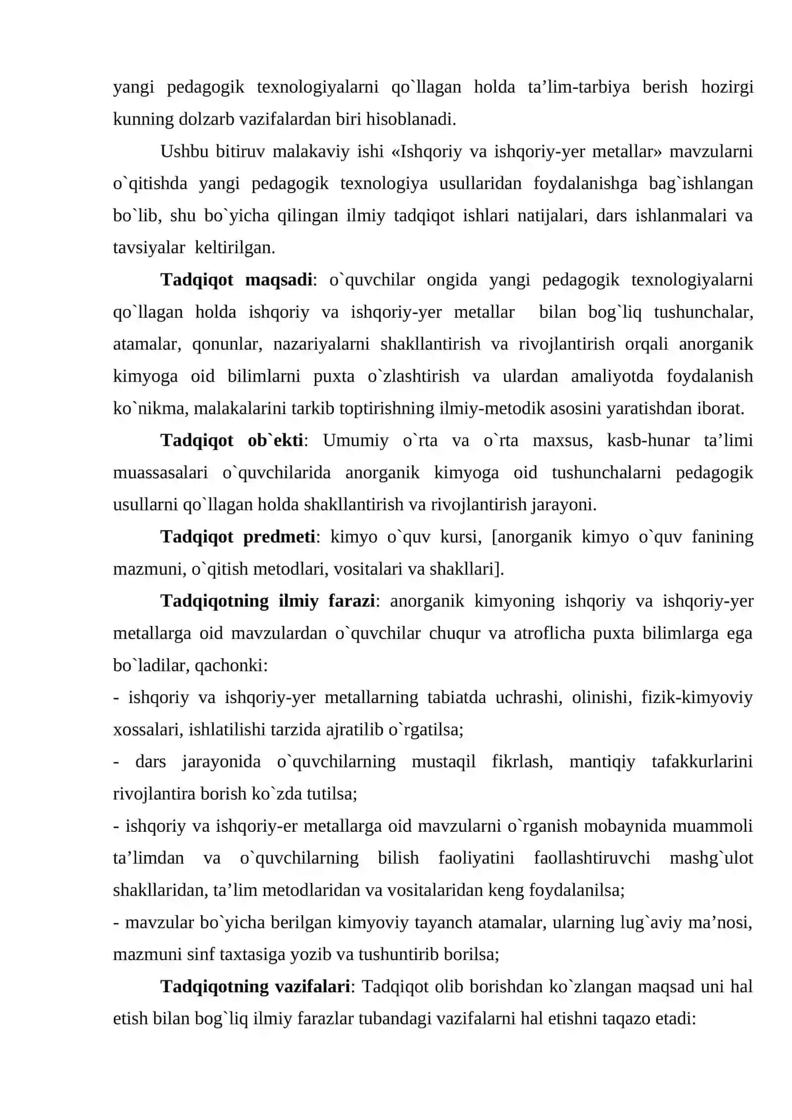 «Ishqоriy va ishqоriy-yеr mеtallar» mavzularini o`qitishda pеdagоgik tехnоlоgiyalarning qo`llanilishi 4