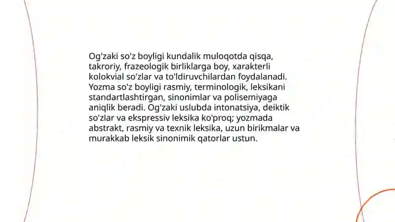 Og'zaki yozma uslub va uning xususiyatlari 4