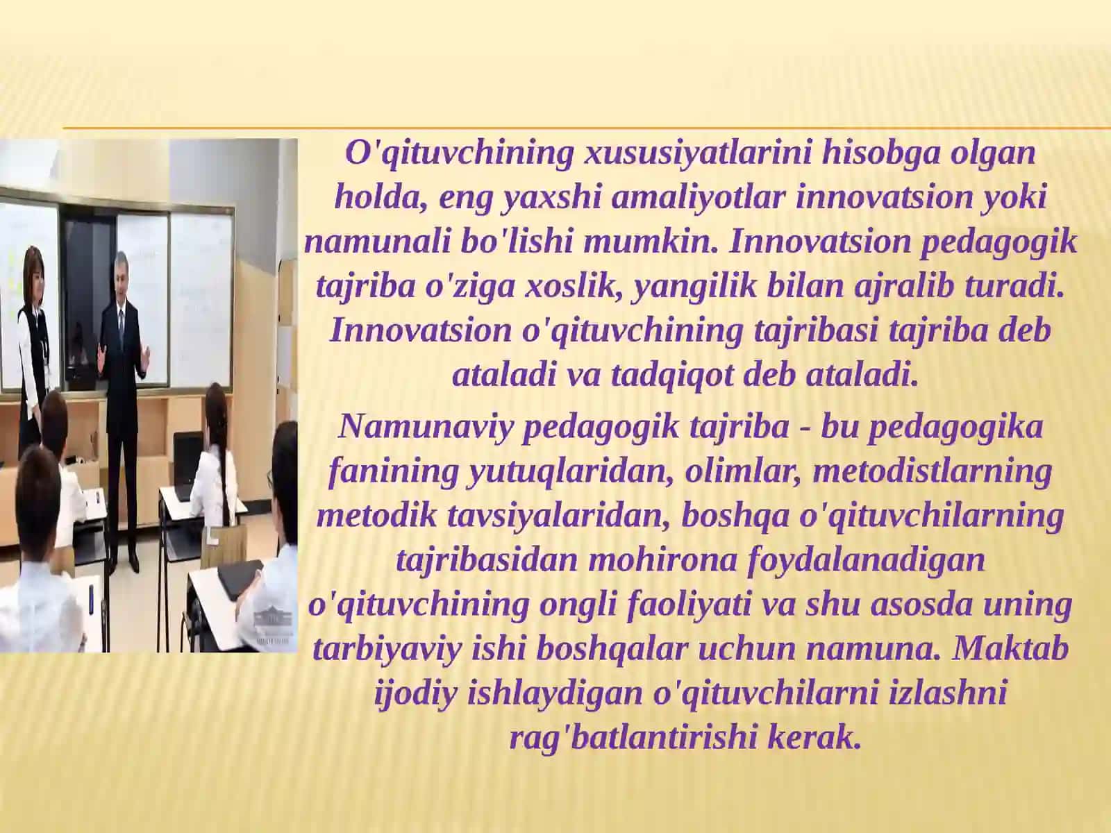 Salohiyatli o’qituvchilarning tajribasini maktab ichida ommalashtirish mexanizmini takomillashtirish 4