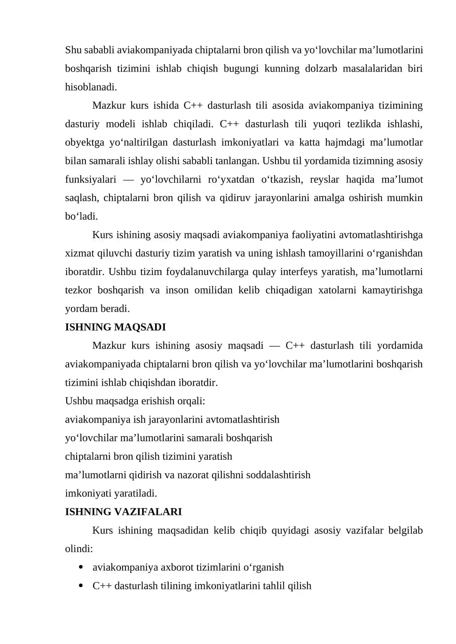 Aviakompaniyada chiptalarni bron qilish va yo'lovchilar ma'lumotlarini boshqarish tizimini ishlab chiqish 4