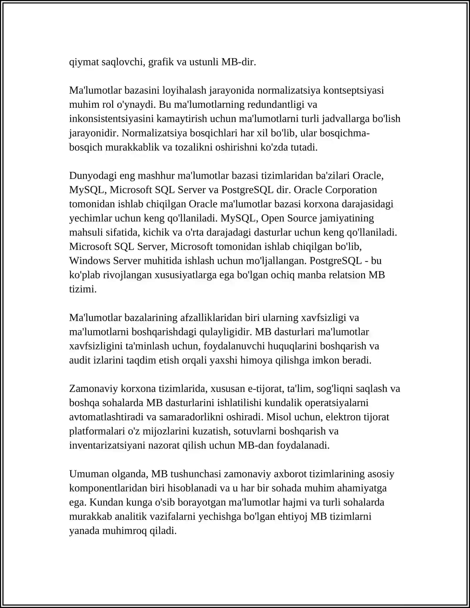 MYSQL TIZIMI VA SQL TIZIMIDA SOʻROVLAR YARATISH 4
