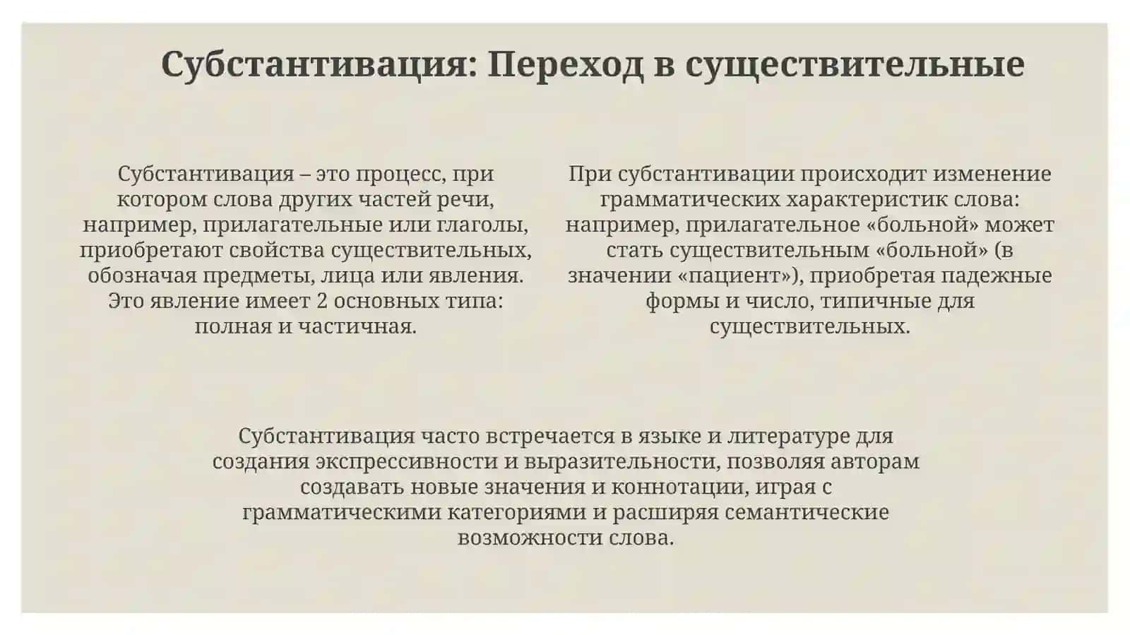 Субстантивация: переход различных частей речи в существительные 4