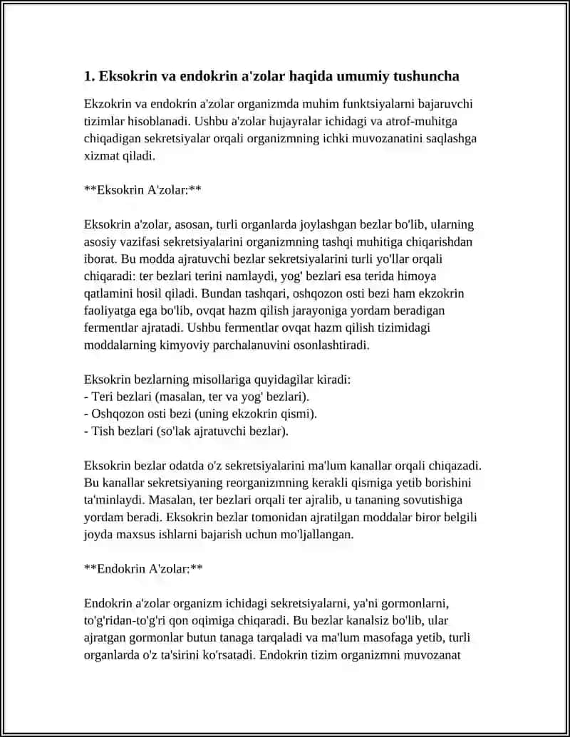 EKZOKRIN VA ENDOKRIN A’ZOLAR HAQIDA TUSHUNCHA 4