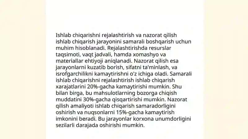 Ishlab chiqarish jarayoni, uning natijalari va samaradоrligi 4