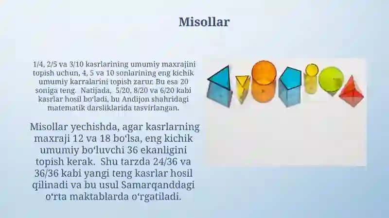 Algebraik kasrlarni umumiy maxrajga keltirish 4