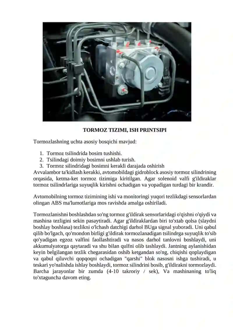 Avtomobilning gidravlik antiblokirovkali tormoz tizimi 4