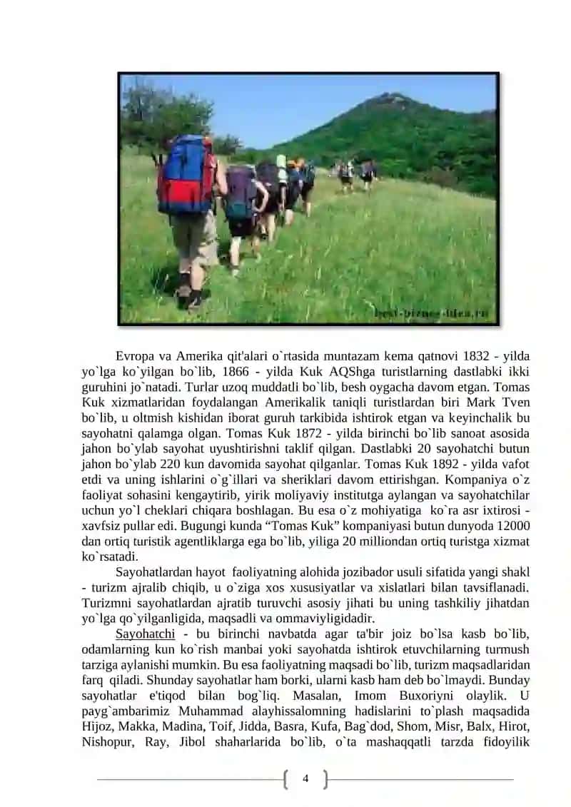 Davlat iqtisodiyotida turizmning tutgan o`rni mavzusini o`rganish buyicha 4