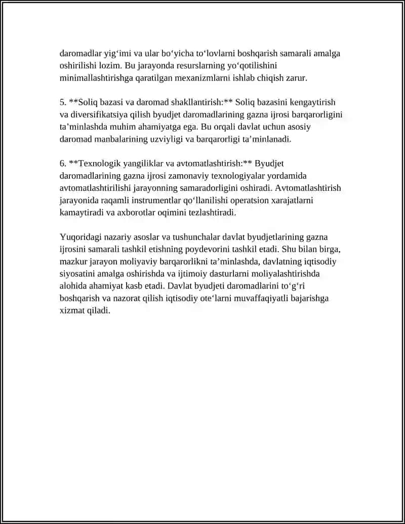 Byudjet daromadlarining gazna ijrosini tashkil etish 4