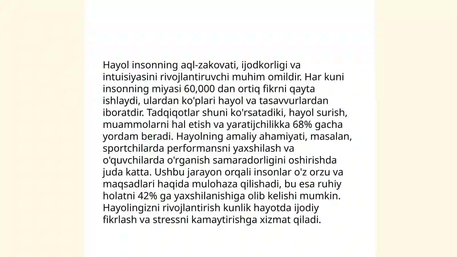 Hayol haqida tushuncha. Hayolning aktiv va passiv turlari 4