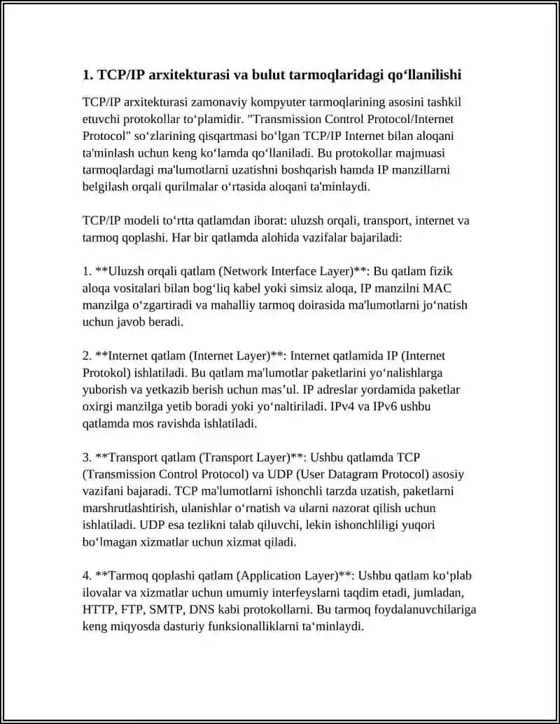 TCP/IP VA BULUTLI TEXNOLOGIYALAR ( CLOUD NETWORKING) 4
