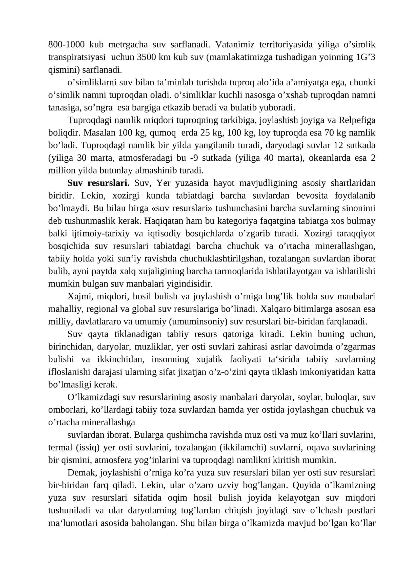 Suv resurslari va ulardan oqilona foydalanish kurs ishi 4