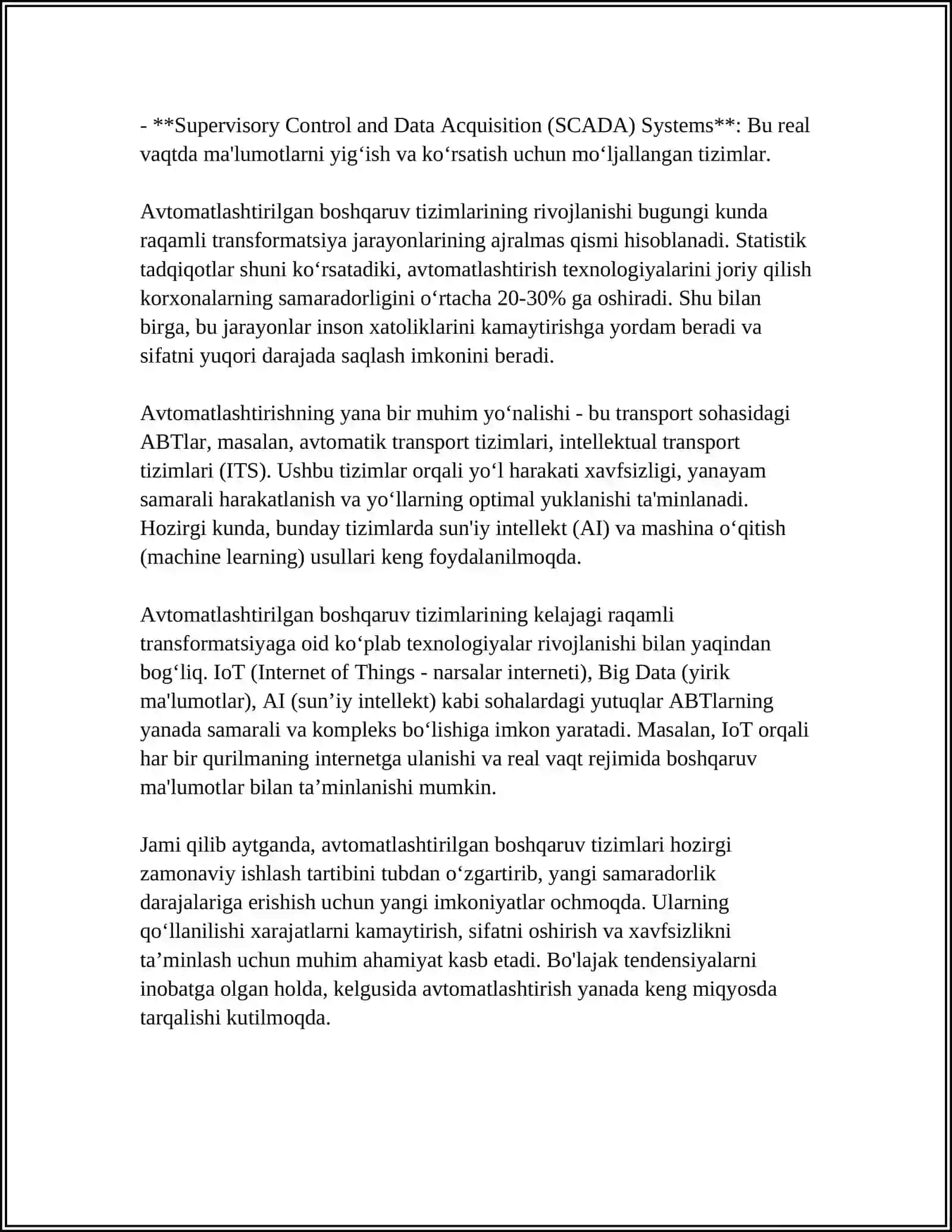 KICHIK HAJMDAGI NAZORAT QILINAYOTGAN PARAMETRLARGA EGA BO'LGAN TEXNOLOGIK QURILMALARNING ABT LARI 4