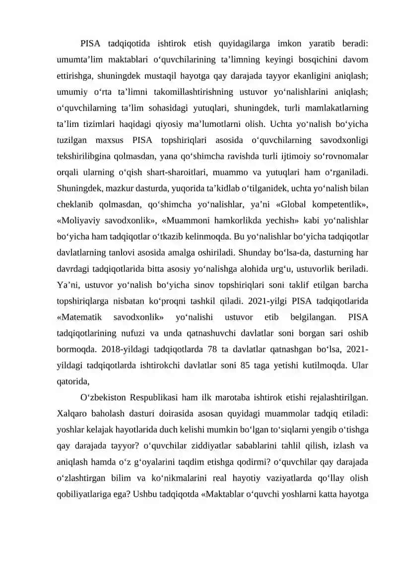 PISA Halqaro Baholash Dasturi 4