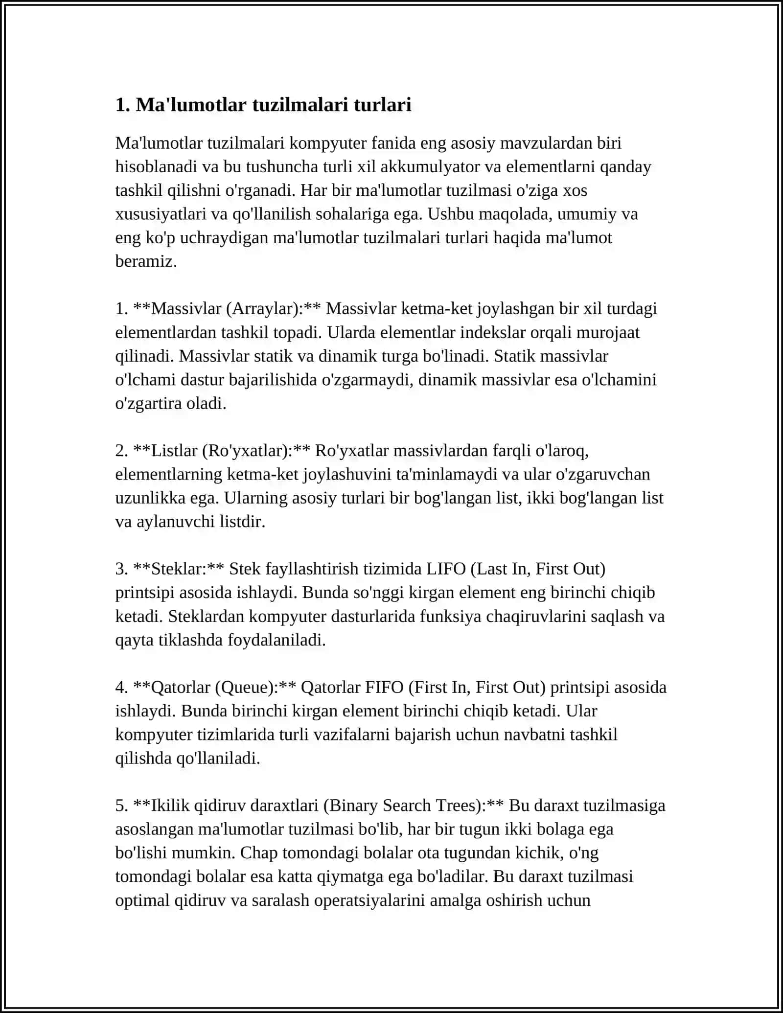 MA’LUMOTLAR TUZILMASI VA ALGARITMLARDA SONLI KETMA-KETLIKLARNINNG TATBIQI 4