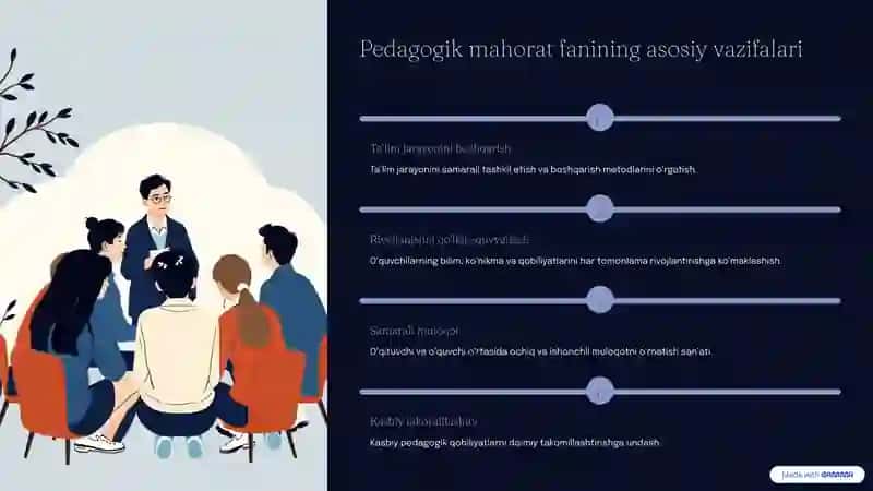 Pedagogik mahorat haqida tushuncha, fanning asosiy vazifalari va tarkibiy qismlari 4