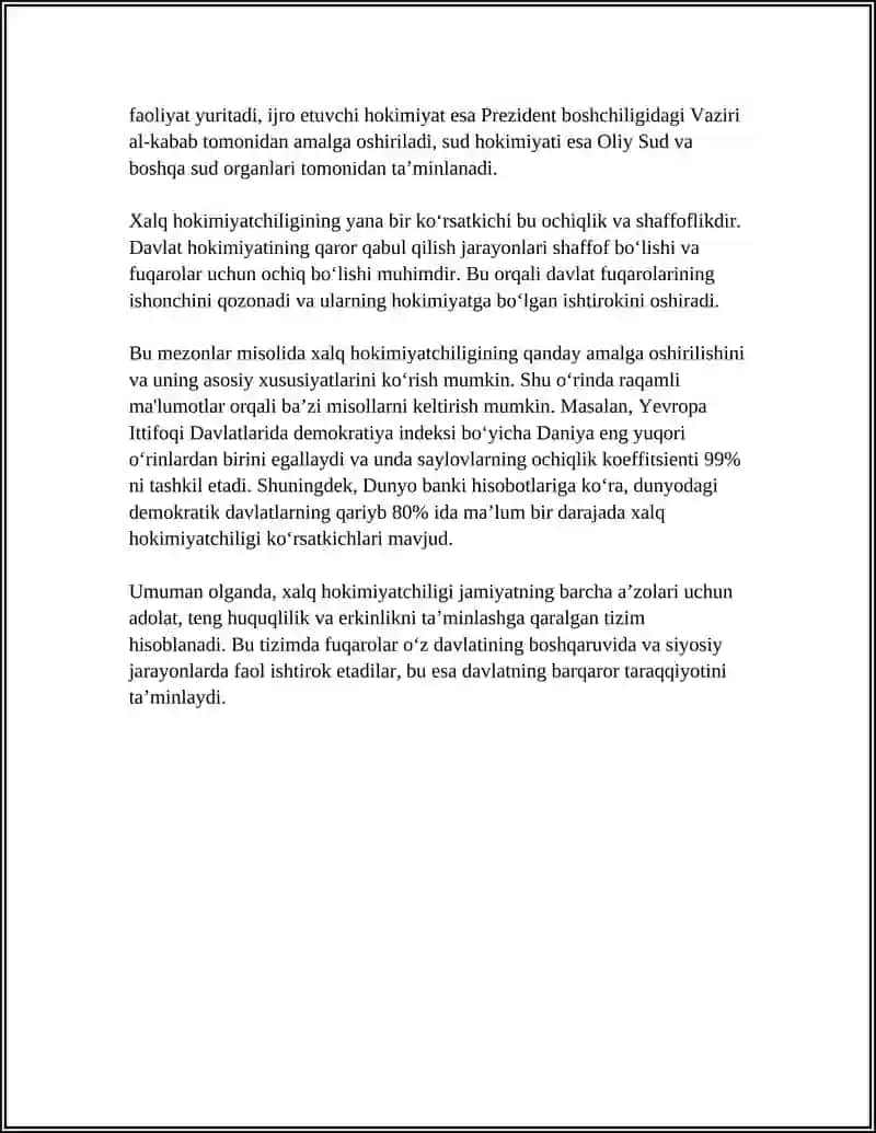 XALQ HOKIMIYATCHILIGI - DAVLAT HOKIMIYATINI AMALGA OSHIRISHNING ASOSIY TAMOYILI SIFATIDA 4