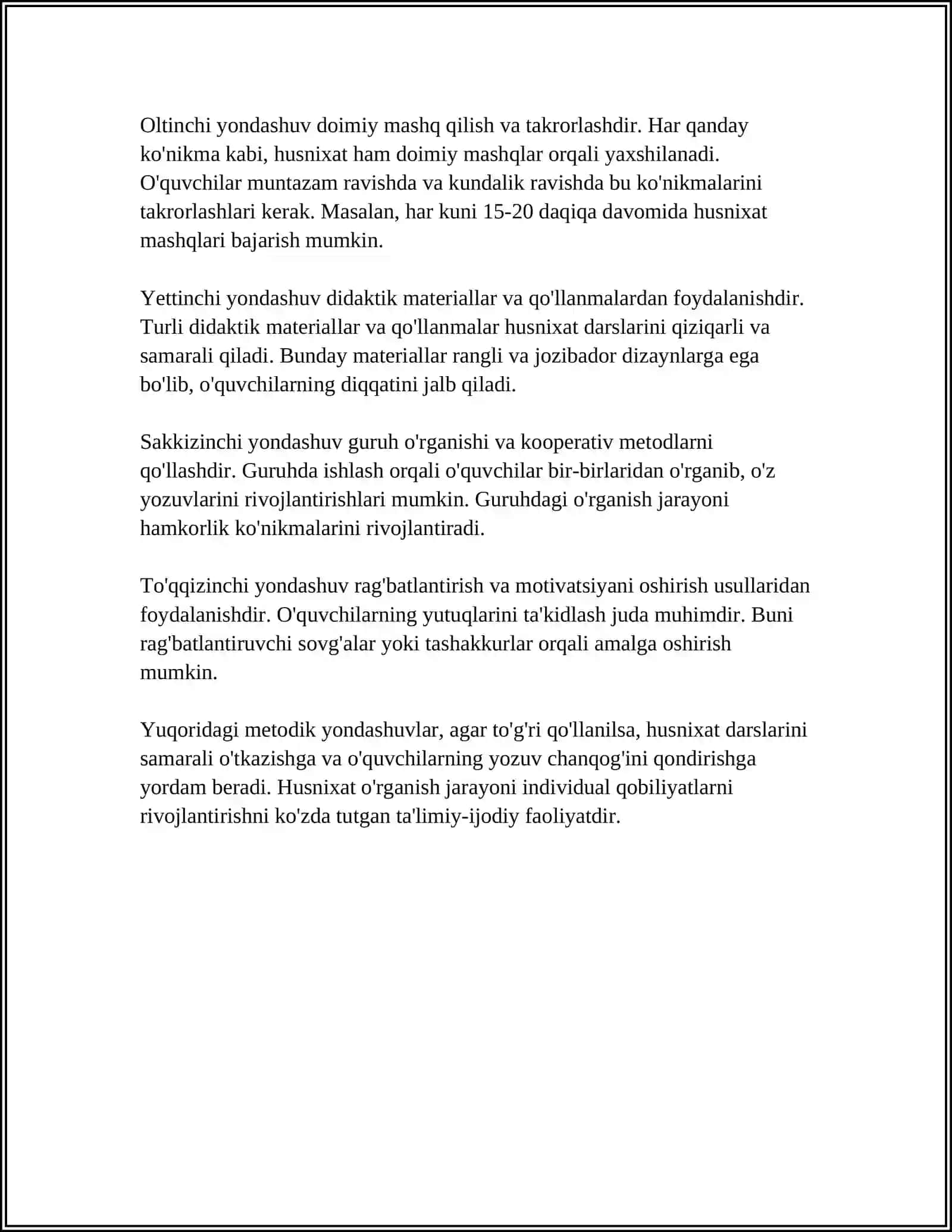 Husnixat Darslarida Metodik Yondashuvlar 4