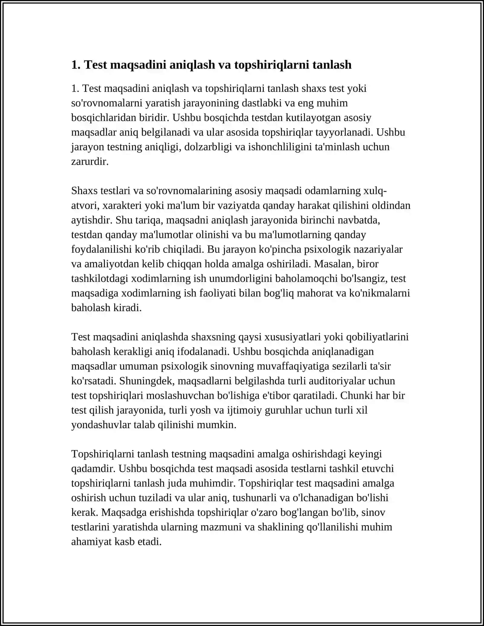 SHAXS TEST — SO'ROVNOMALARINI YARATISHDA TOPSHIRIQLARNI TANLASH 4