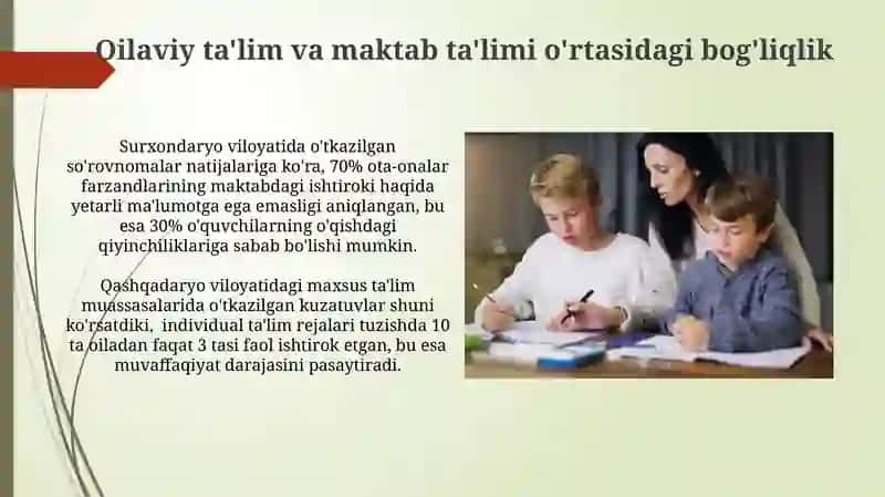 Maxsus muassasalarda ota – onalar bilan hamkorlik ishlarini o‘rganishning o‘ziga xos xususiyatlari? 4