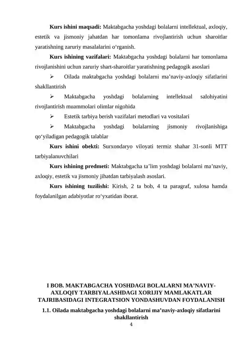 MAKTABGACHA YOSHDAGI BOLALARNI INTELLEKTUAL, AXLOQIY, ESTETIK VA JISMONIY JIHATDAN HAR TOMONLAMA RIVOJLANTIRISH UCHUN SHAROITLAR YARATISHNING ZARURIY MASALALARI 4
