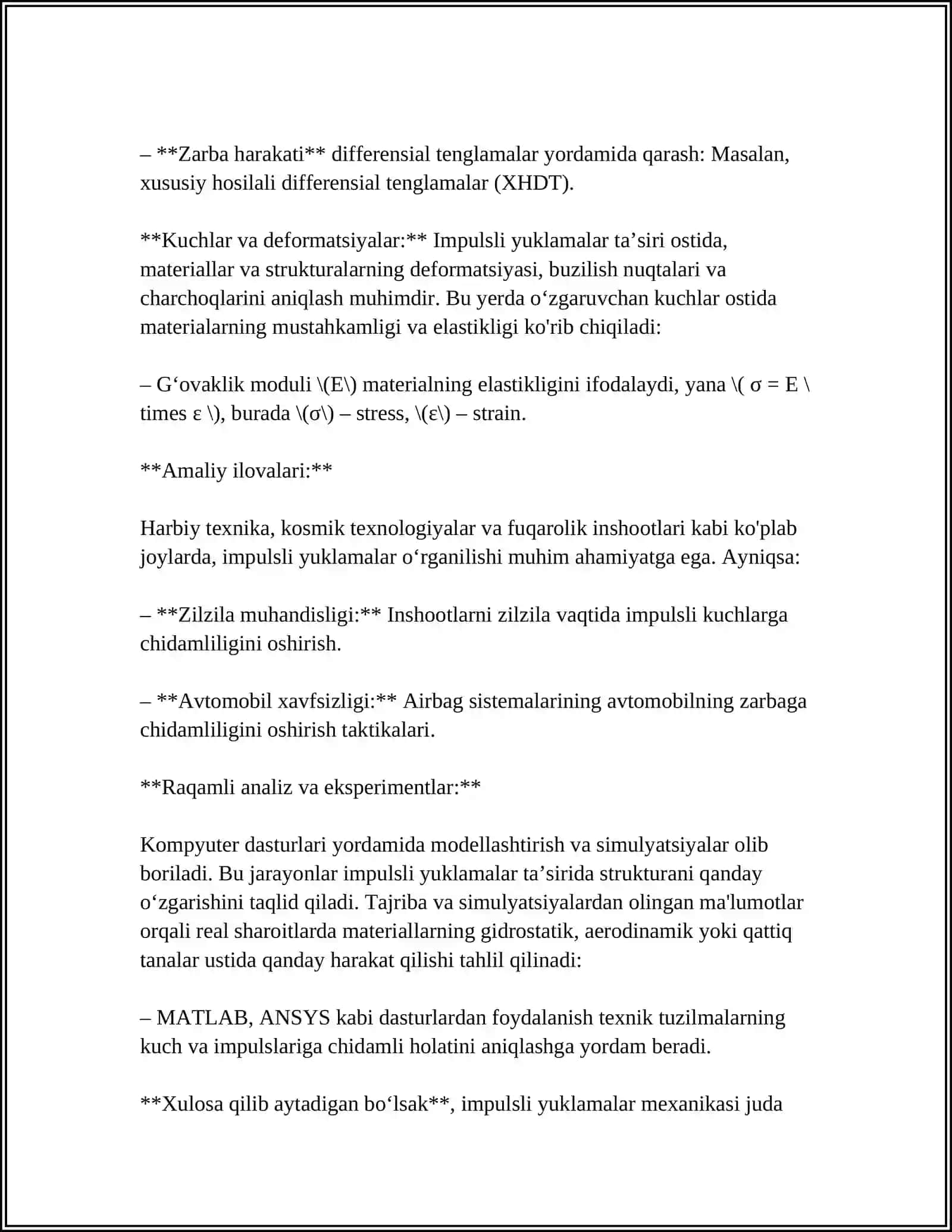 IMPULS TASIRLARDA OTKINCHI JARAYONLARNI HISOBLASH 4