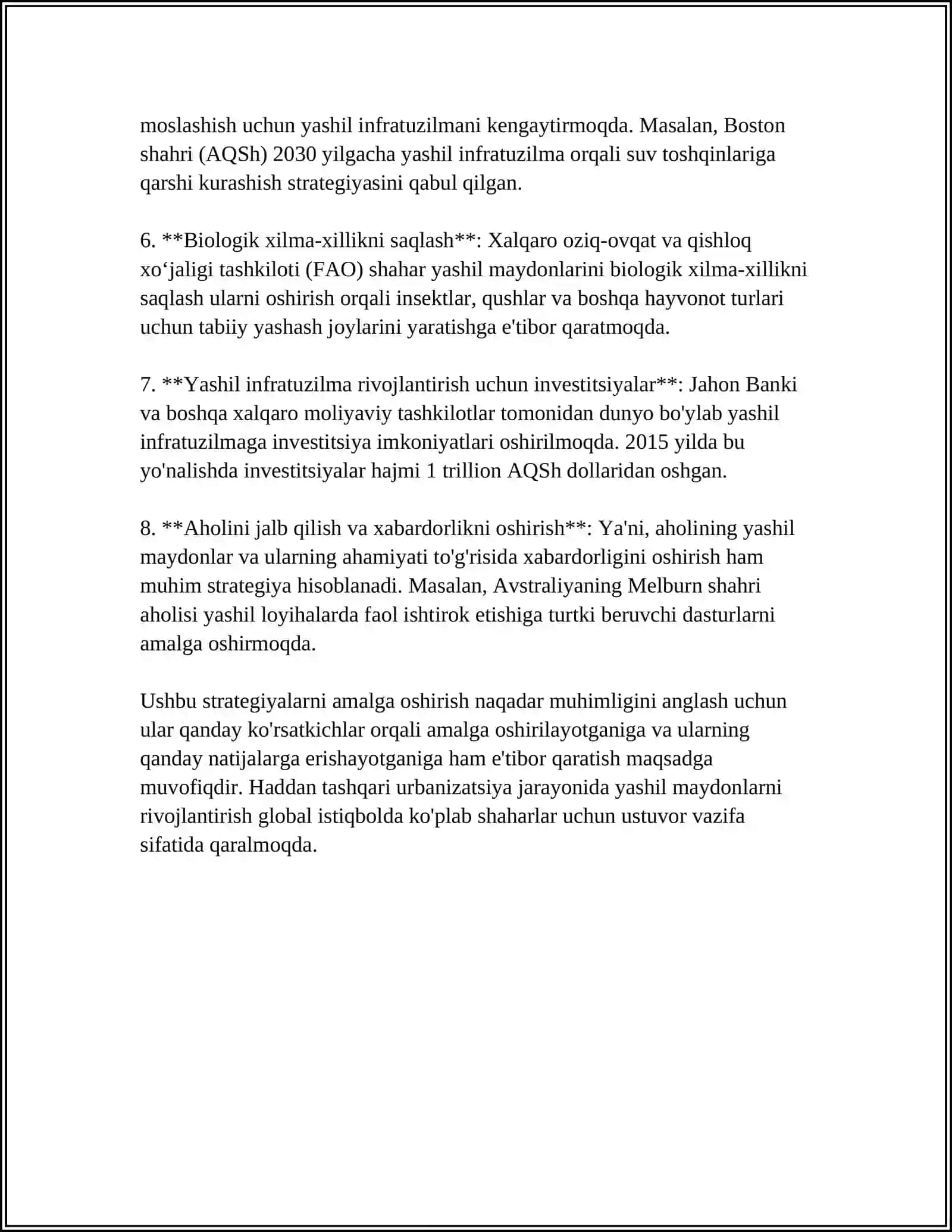 SHAHARNI QAYTA QURISH SHAROITIDA SHAHARLARNING YASHIL MAYDON TIZIMINI O'ZGARTIRISH VA YANGILASH 4
