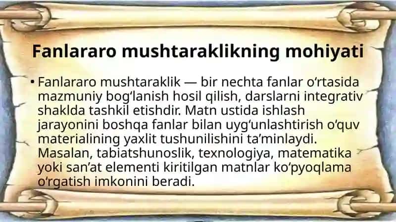 Boshlangʻich taʼlimda matn ustida ishlash metodikasini fanlararo mushtaraklida oʻqitish boʻyicha usl 4