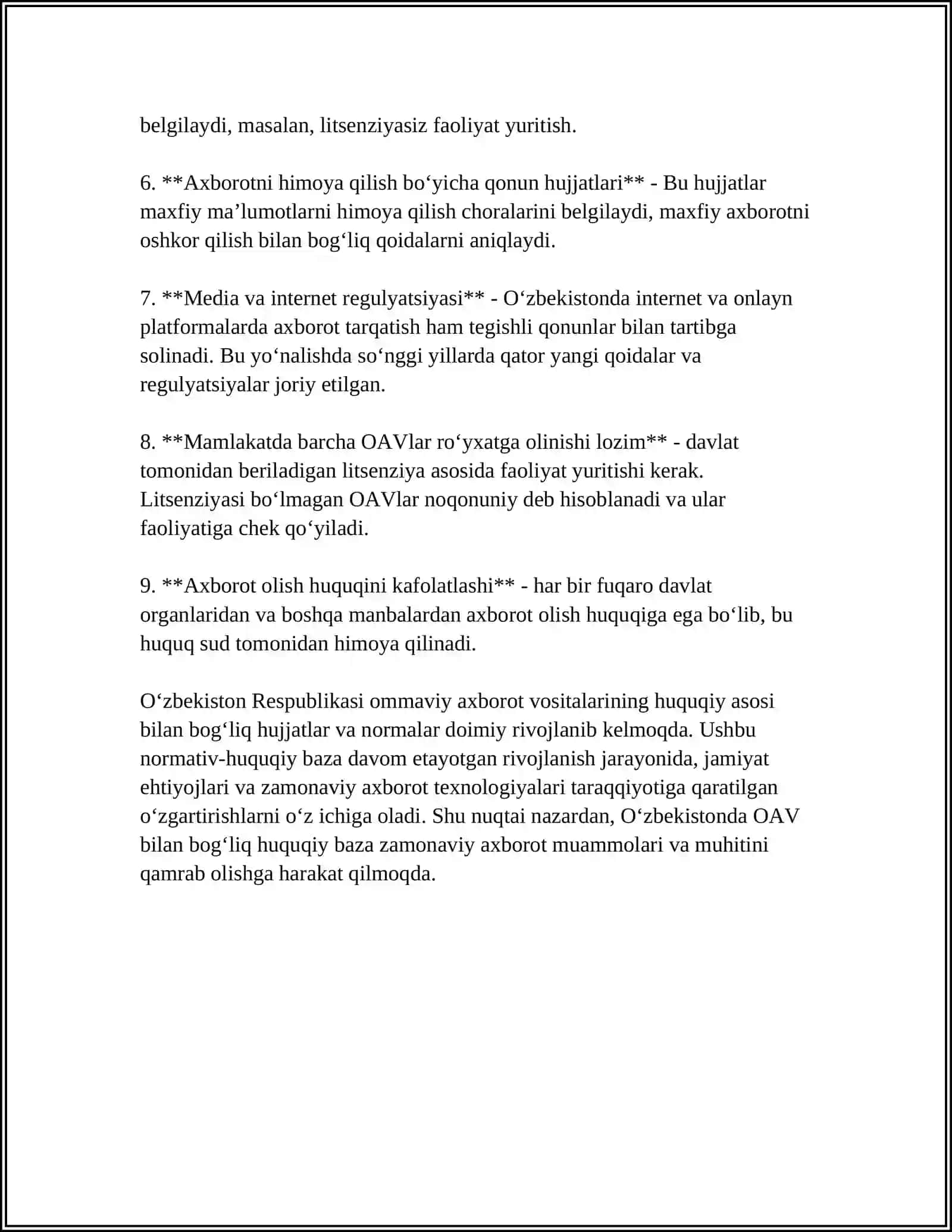 O‘ZBEKISTON RESPUBLIKASIDA OMMAVIY AXBOROT VOSITALARINING FAOLIYATI 4