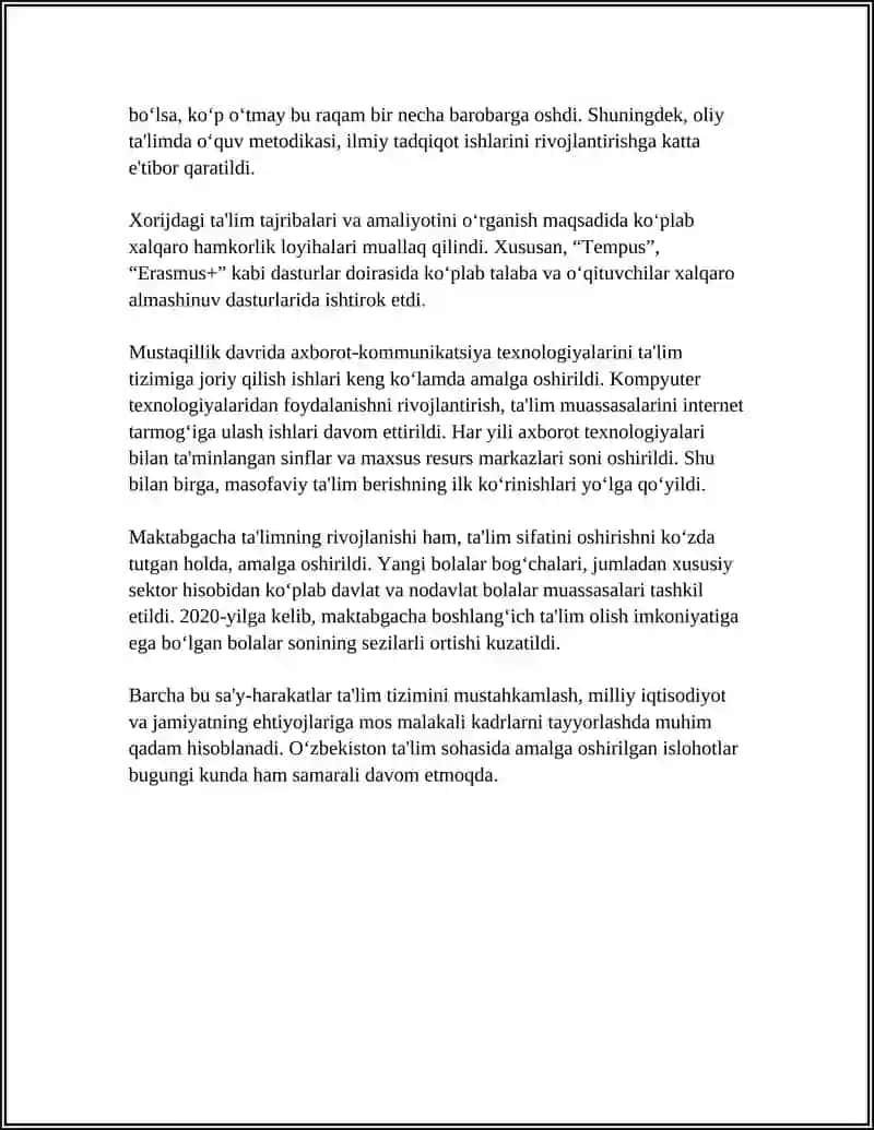 O'ZBEKISTON RESPUBLIKASIDA TA'LIM SOHASIDA AMALGA OSHIRILGAN ISLOHOTLAR 4