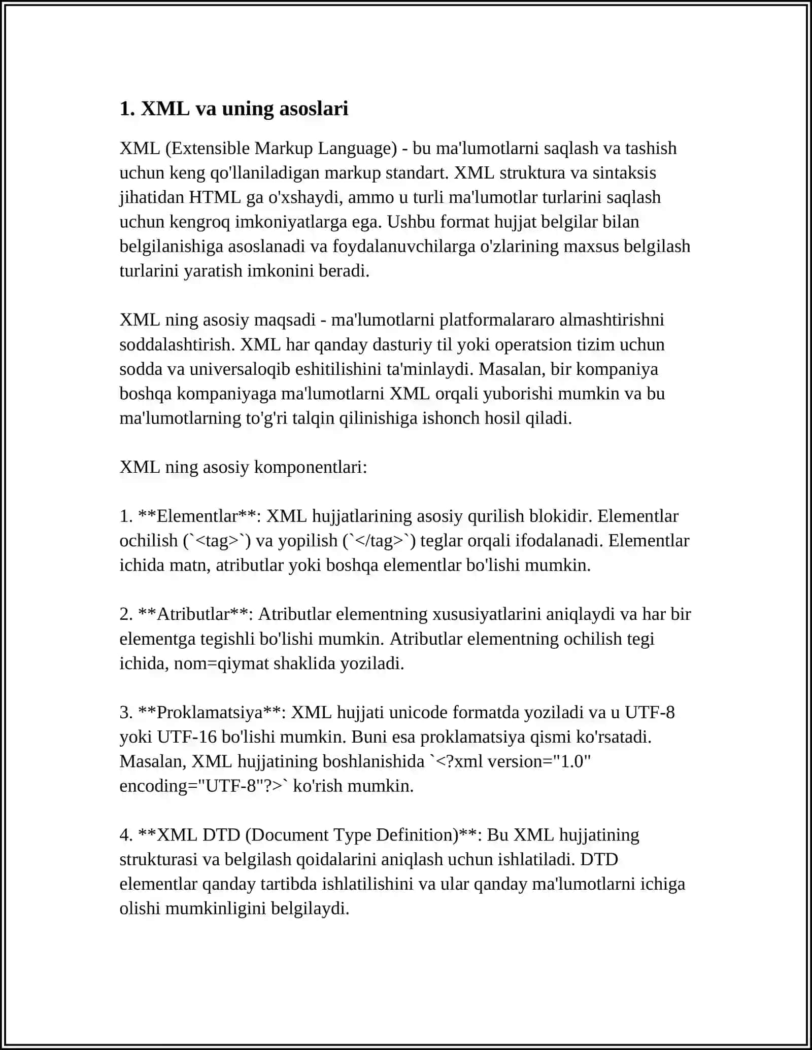 XML VA MA`LUMOTLAR BAZASI 4