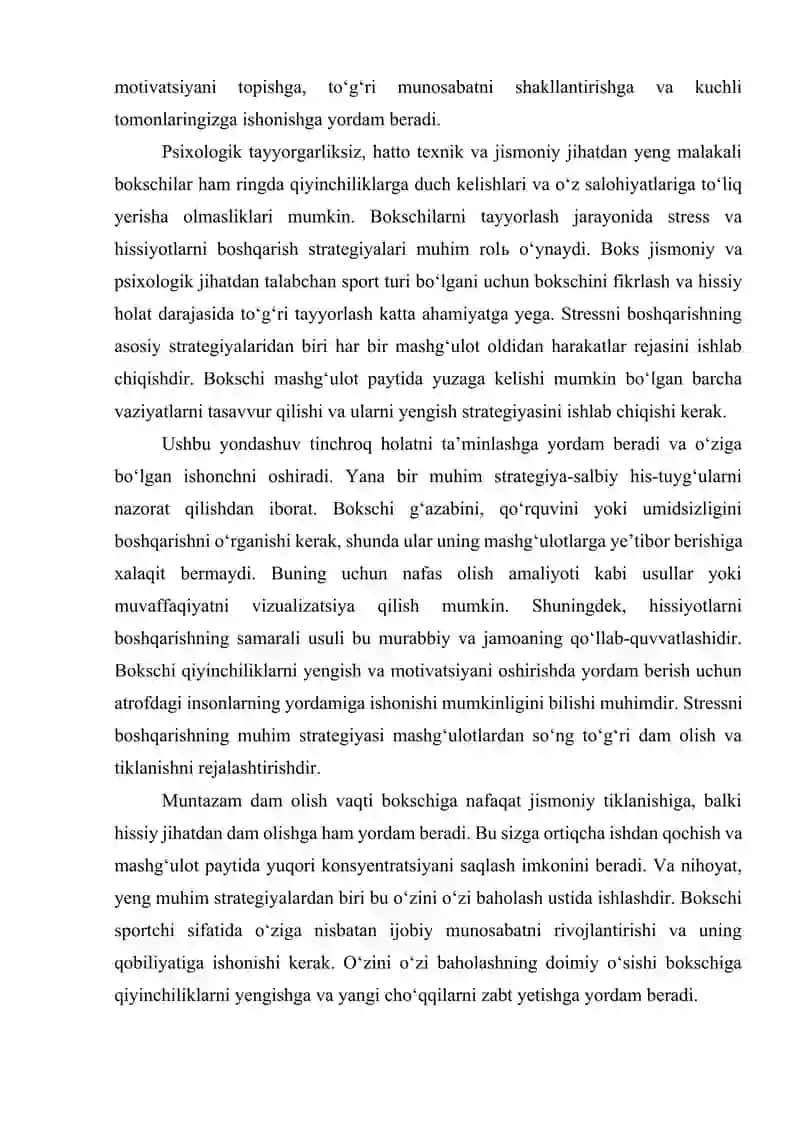 Psixologik tayyorgarlik. Vizualizatsiya usulini qo'llash. 4