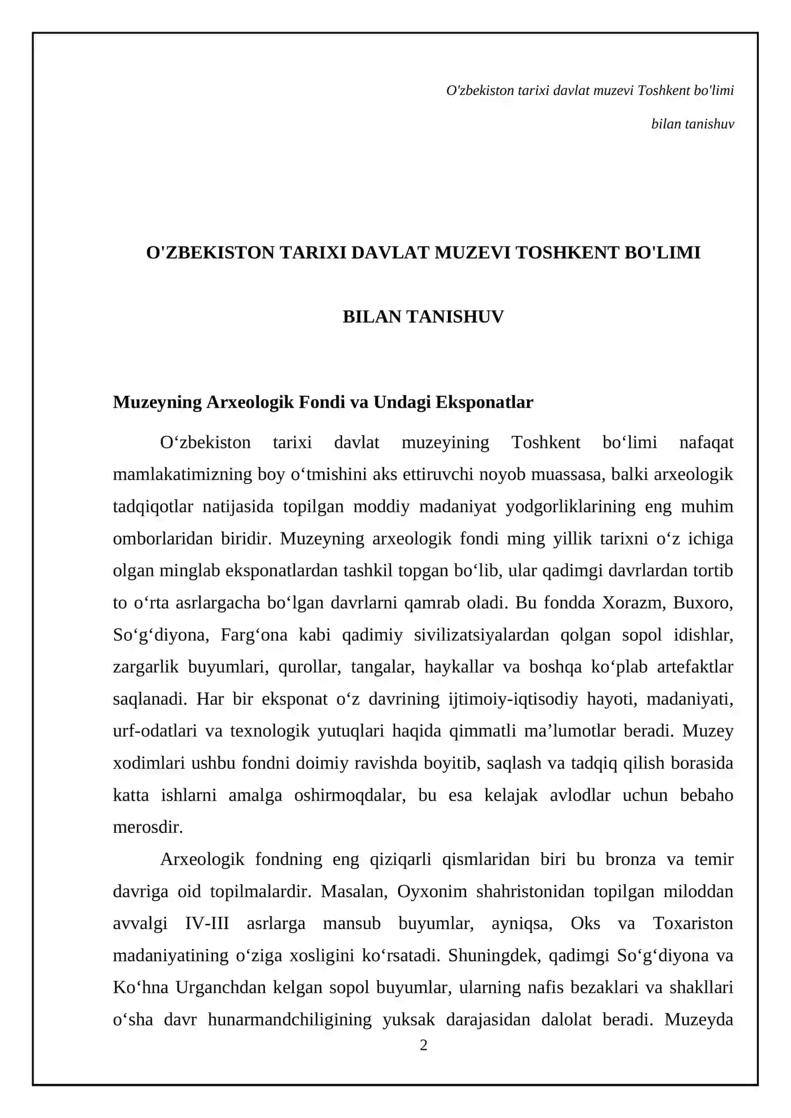 Arxeologiyadan tanishtiruv amaliyoti hisoboti 4