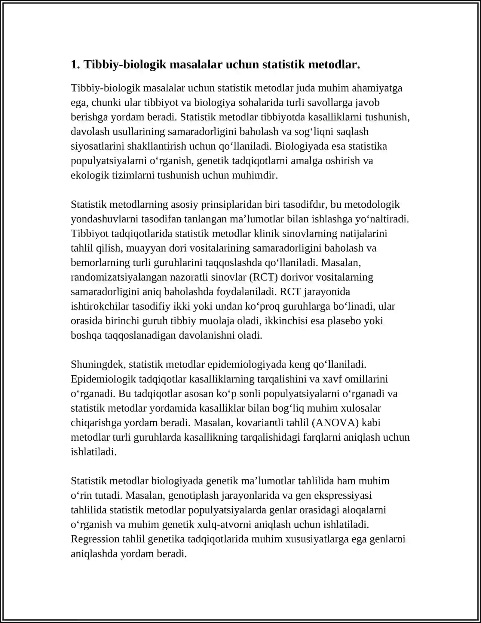 TIBBIY-BIOLOGIK MASALA MISOLIDA MATEMATIK STATISTIKA ELEMENTLARI, GENERAL VA TANLOV MAJMUOLAR, TASODIFIY KATTALIKLARNING TAQSIMOT QONUNINI YORITIB BERISH 4
