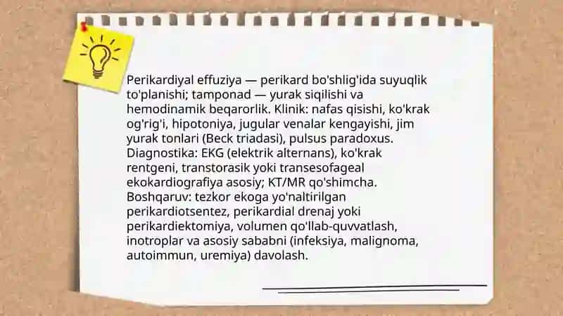 Perikard kasalliklari. Yurak õsmalari. Yurak transplantatsiyasi. Tasodifiy yurakdan õlim sindromi. Kardiomiopatiyalar 4