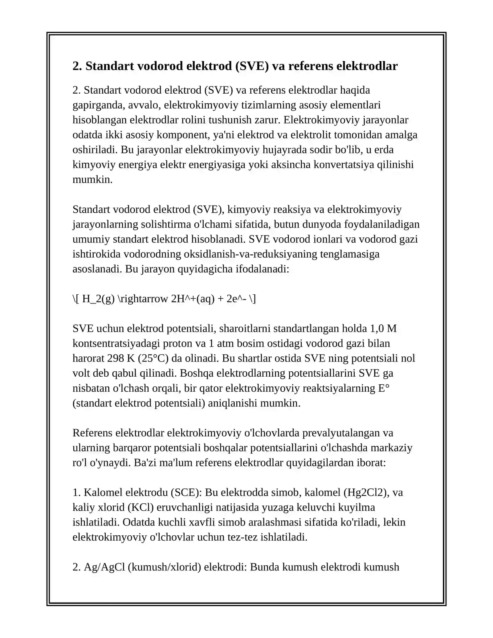 ELEKTR YURITUVCHI KUCHNI ANIQLASH USULLARI. ELEKTROKIMYOVIY JARAYONLARNING KINETIK QONUNIYATLARINI ANIQLASH 4