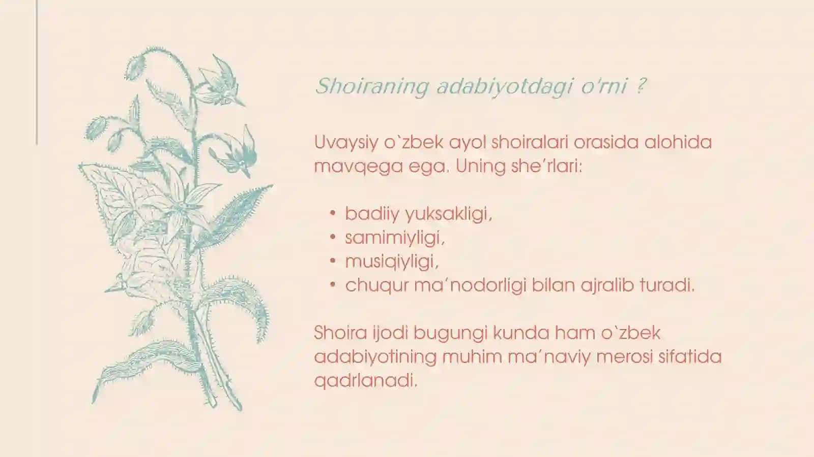 JAHONOTIN UVAYSIY G‘AZALLARI: MAVZU VA TAHLIL 4