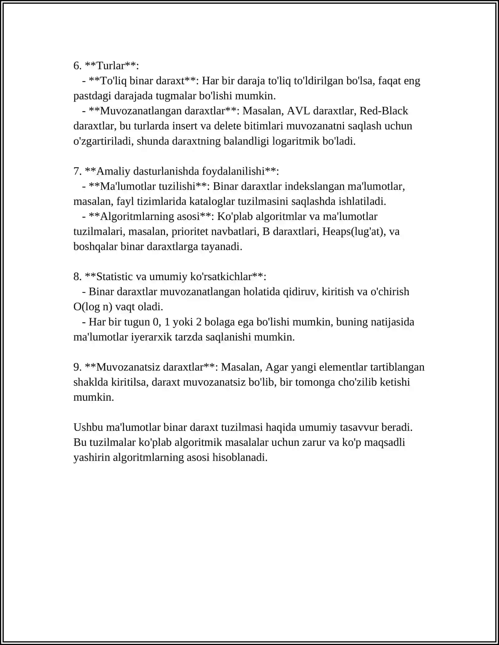 BINAR DARAXTIGA ELEMENT QOʻSHISH, ELEMENT OʻCHIRISH VA QIDIRUV ALGORITMLARI. MUSTAQIL ISH 4