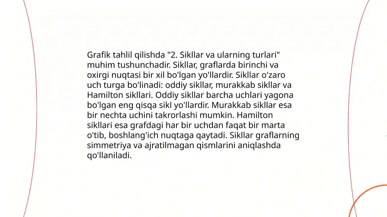 Grafni sikl borligiga tekshirish sikllarni topish algoritmi 4
